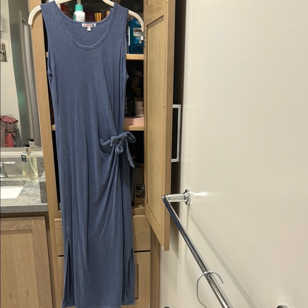 Sundry Blue Sheath Maxi Dress Crew Neck Short Sleeve
